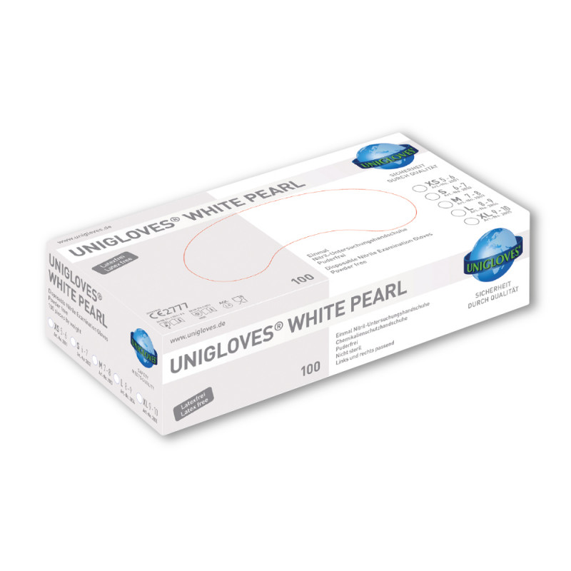 Schutzkleidung | Unigloves | Unigloves White Pearl Nitril Handschuhe weiß, 100 Stück