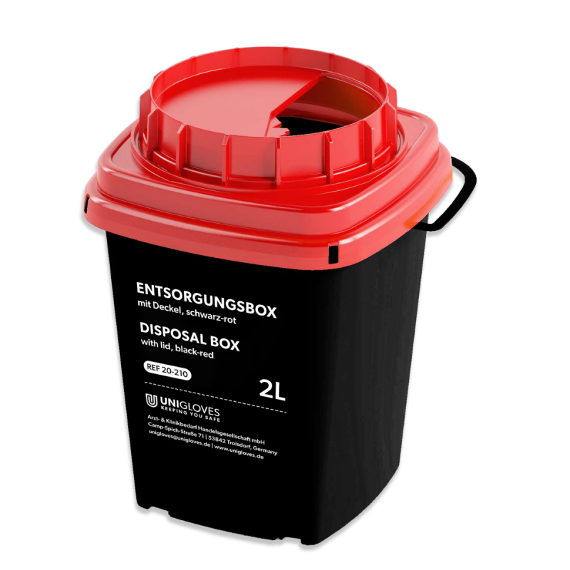 Verbrauchsartikel | Unigloves | Kanülenabwurfbehälter - Entsorgungsbox schwarz, 2 Liter Volumen